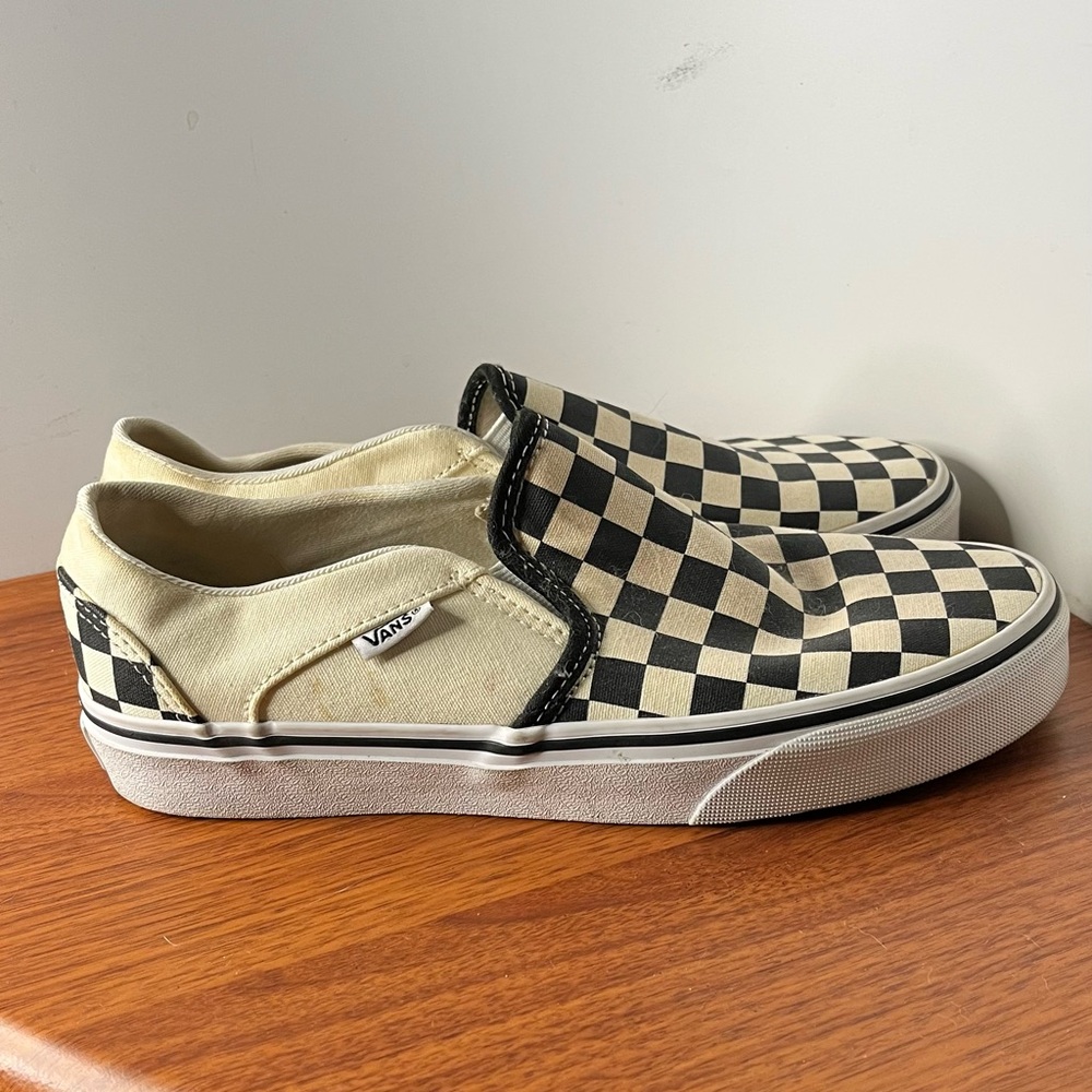 Vans Classic Slip-On Checkerboard Shoes Black/ White Women's 7.5 Classic Sneaker